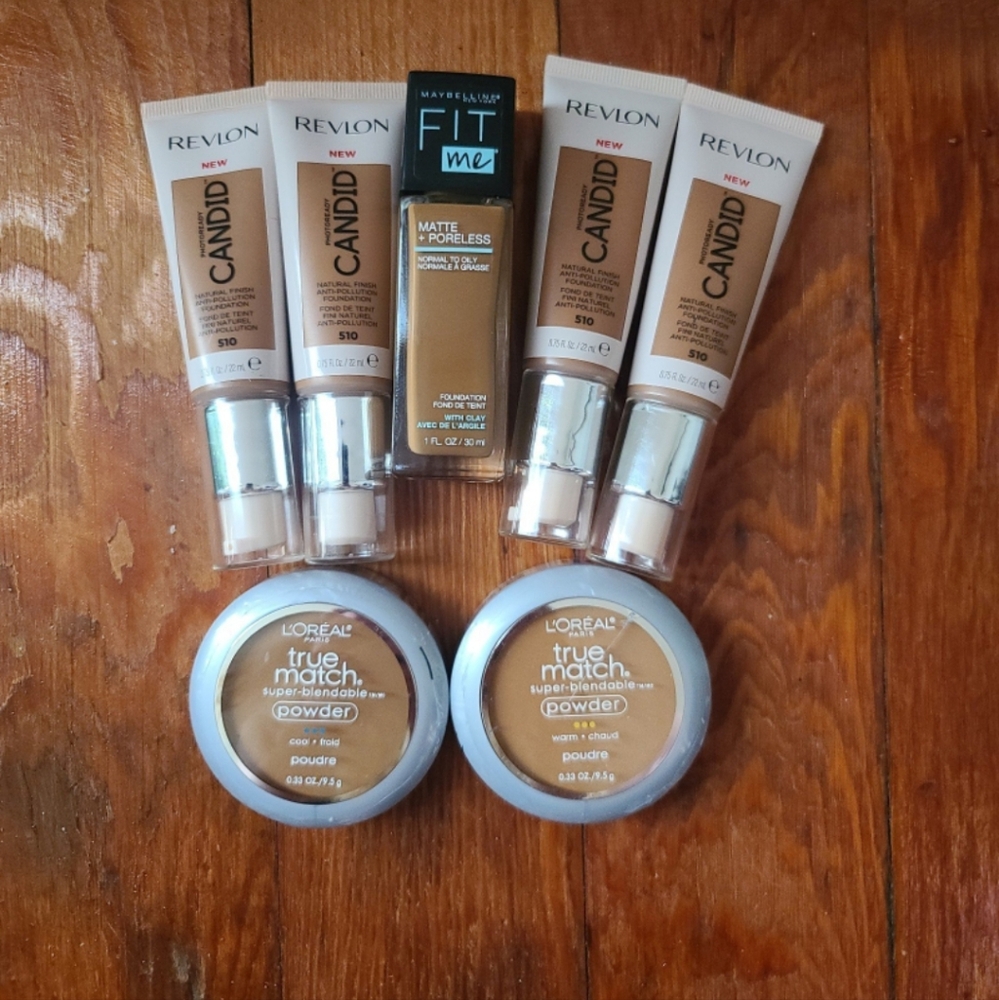 Medium-Dark Foundation & Powder Lot; L'Oreal, Maybelline, and Revlon